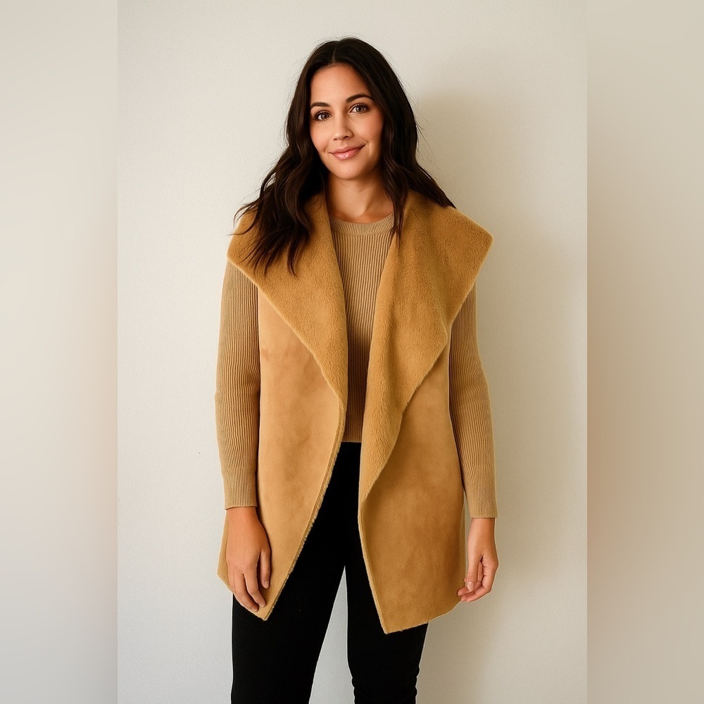 Tan Faux Shearling Knit Vest